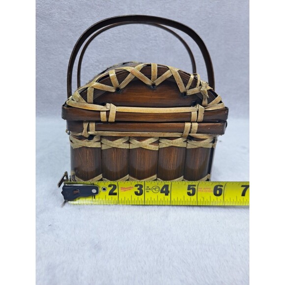 Vintage Bamboo Treasure Chest Mini Picnic Basket Purse 7x7x6 inches Keep-Sake - Picture 15 of 15